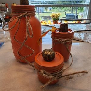 Hand made pumpkin Mason jars